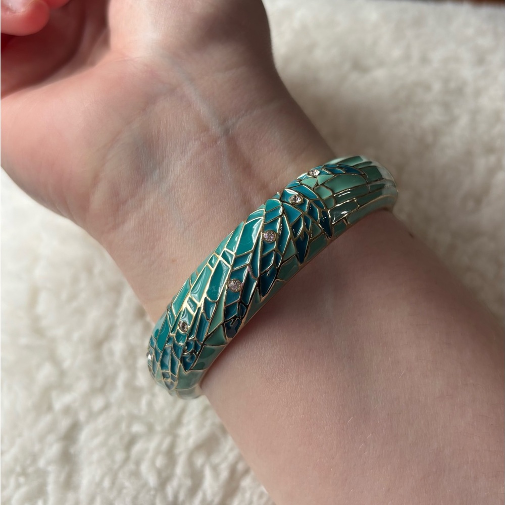 Nordstrom Sequin Clamper Bracelet | Green Teal Blue Enamel | Gold Tone